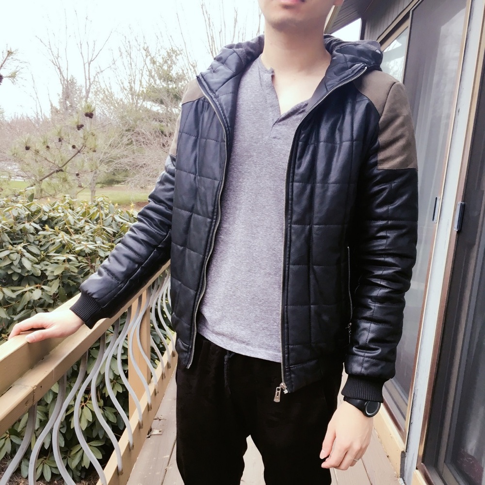 Men winter coat jacket faux leather